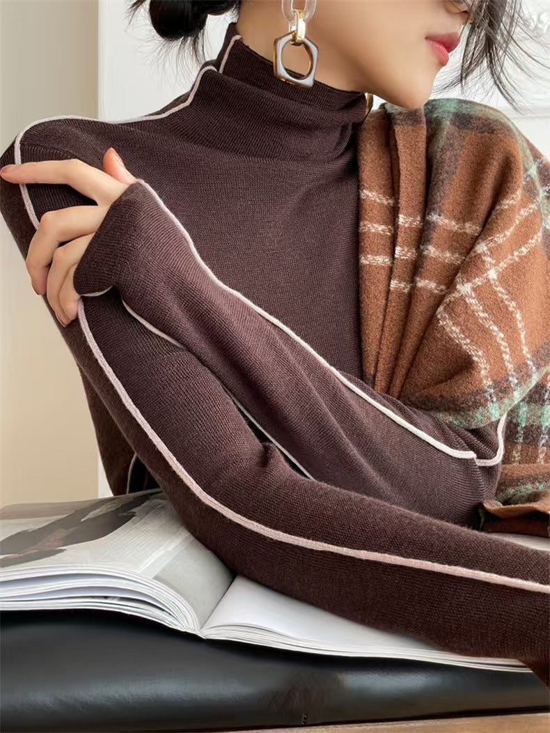 French High-neck Knit Sweater Women