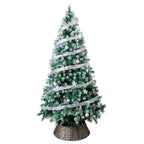 7.5 FT Artificial Snow Tipped Christmas Tree With DIY 350 Warm Lights Remote Control, Hinged Xmas Pine Tree With Silver Ribbon Ornaments For Holiday Party Office Home, Green & Snow Tipped - The Premium