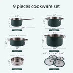 4pcs Stainless Steel Ceramic Coated Pot Set, Including 1 Milk Pot, 2 Stockpots, 1 Non-stick Pan, 4 LIDS And 1 Steamer Green