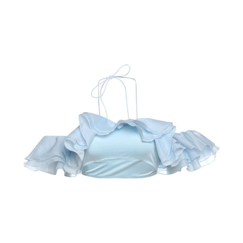 Sexy Halter Navel Wrapped Chest Split Lace-collared Blouse