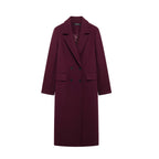Fashionable Temperamental All-match Blended Double-breasted Long Lapel Coat Jacket