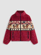 Christmas Long-sleeve Zipper Pocket Snowflake Moose Woolen Coat