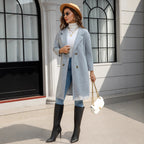 Women's Mid-Length French Hepburn Style Retro Slim Wool Coat