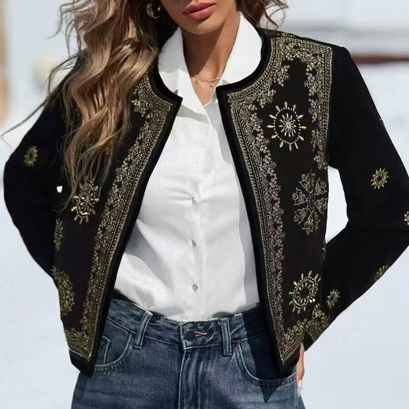 Women's Geometric Print Cardigan, Long Sleeve Open Front Knit Coat For Spring And Fall Semi-Formal Wear