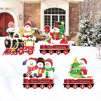 4 Pack Christmas Yard Signs With Plastic Stakes Xmas Train Snowman Christmas Tree Gift Lawn Signs For Yard Fence Garden Lawn Xmas Holiday Outside Decoration Supplies