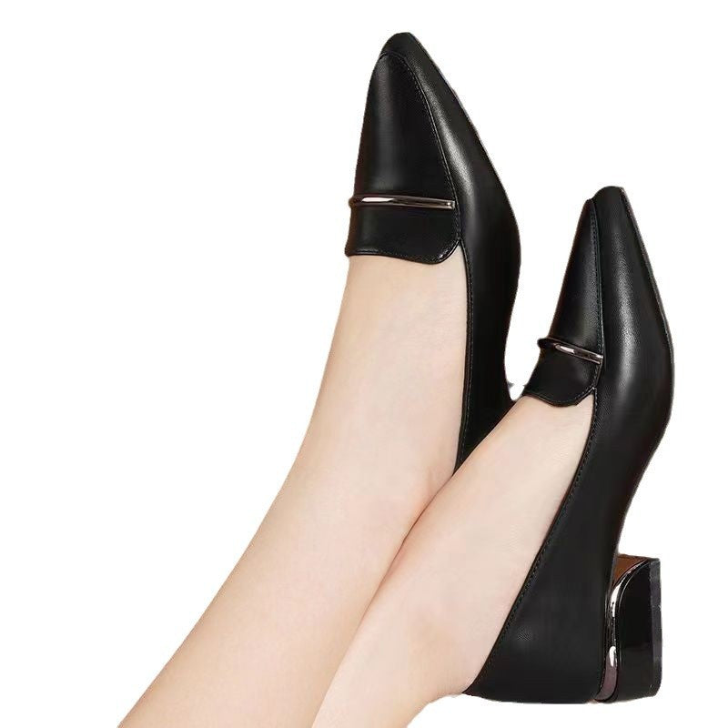 Pointed Soft-soled Leather Shoes Shallow Mouth Single Shoe Fashionable Low Heel
