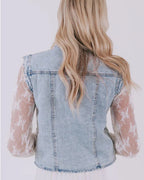 Fan-shaped Trim Patch Pocket Button Front Denim Vest