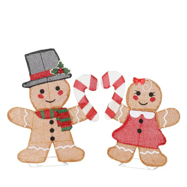 Set Of 2 Lighted Gingerbread Man And Candy Cane Christmas Decorations, Pre-lit 2D Holiday Decor With 80 Warm White LED Lights For Xmas Outdoor Indoor Decor Lighted Holiday Displays - The Premium