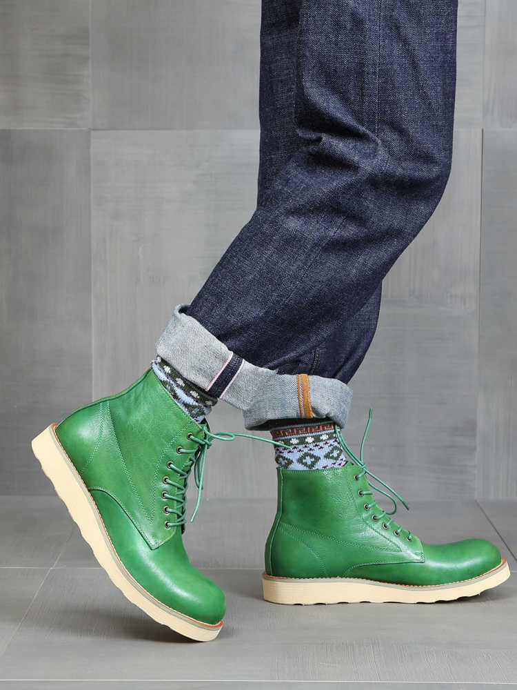 Retro Distressed Color Men Green Worker Boot