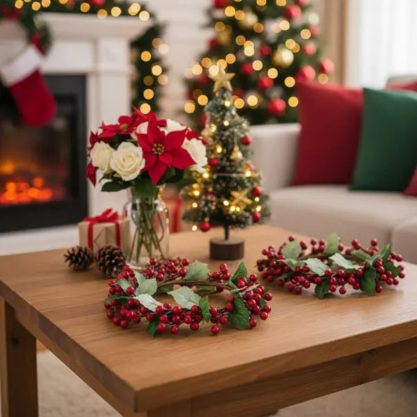 3PCS Set Christmas Door Wreath With Pine Cones & Greenery 13 Red Berry Holly Wreath For Holiday Home Decor FBA Shipment - The Premium