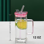 1 Pcs Green Glass Straw Cup, 6 Colors Square Glass Cup With Straw And Lid, High Borosilicate Glass Cup, Milk Cup, Juice Cup, Cold Drink Cup, Coffee Cup, Tea Cup, Office Cup, Gift Cup