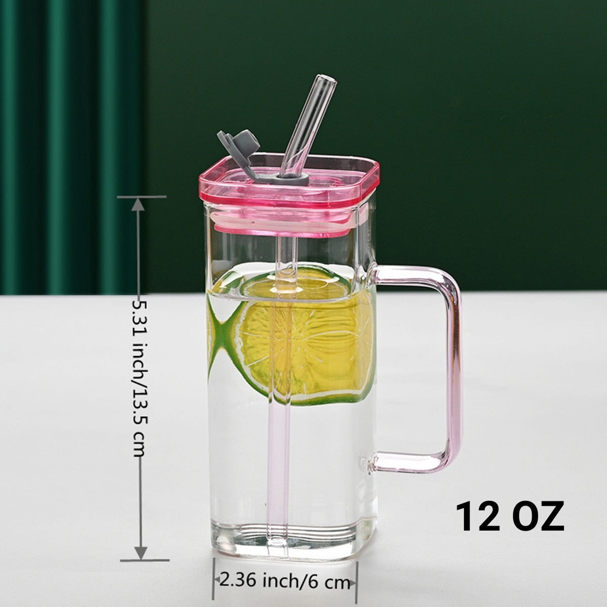 1 Pcs Green Glass Straw Cup, 6 Colors Square Glass Cup With Straw And Lid, High Borosilicate Glass Cup, Milk Cup, Juice Cup, Cold Drink Cup, Coffee Cup, Tea Cup, Office Cup, Gift Cup