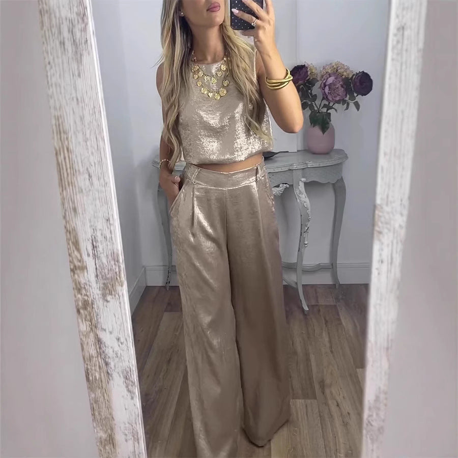 Women's Vest And High-waisted Pants Casual Two-piece Set