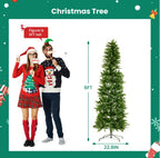 Pencil Christmas Tree, Prelighted Artificial Slim Christmas Trees With 250 Incandescent Lights, 571 Branch Tips & Foldable Base
