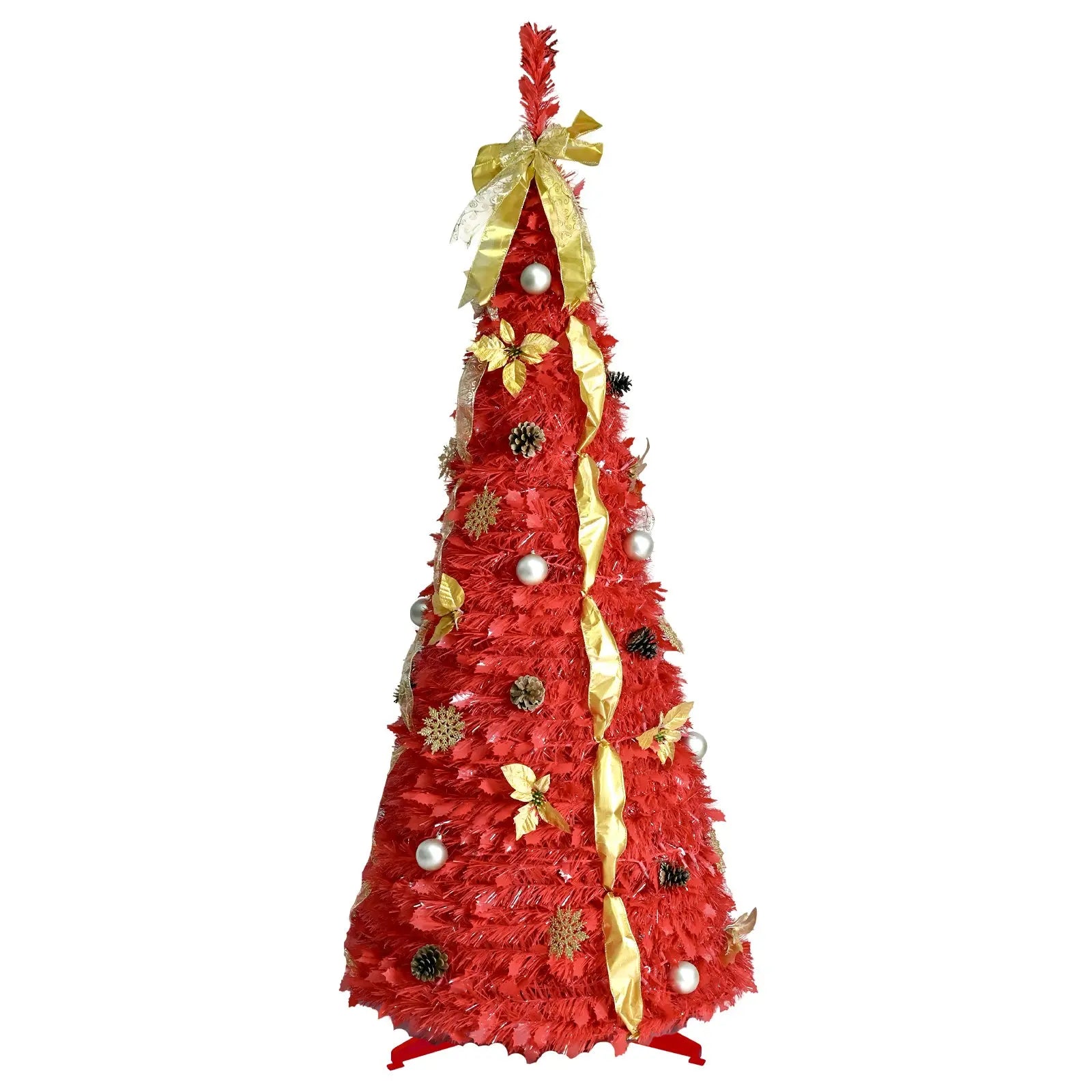 6-foot Red Pop-up Christmas Tree With 150 Warm White LED Lights, Fully Decorated, Easy To Assemble, Space-saving, Ideal For Small Spaces, Family Holiday Parties, And Fireplace Holiday Decorations - The Premium