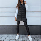 Women's Solid Color Sleeveless Hooded Vest, Mid-Length Zip-Front Waistcoat With Pockets For Spring And Fall Layering