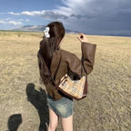 Women's Casual American Retro Solid Color Loose Leather Coat