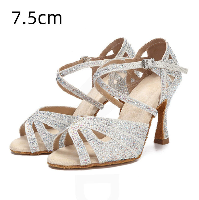 Latin Dance Shoes Hot Drilling Full Drilling Middle Heel