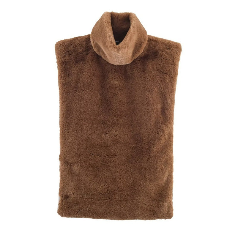 Casual Versatile Solid Color Half-turtle Neck Furry Sleeveless Top Women