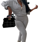 Solid Color Zipper Long Sleeve Top With Slim Pants