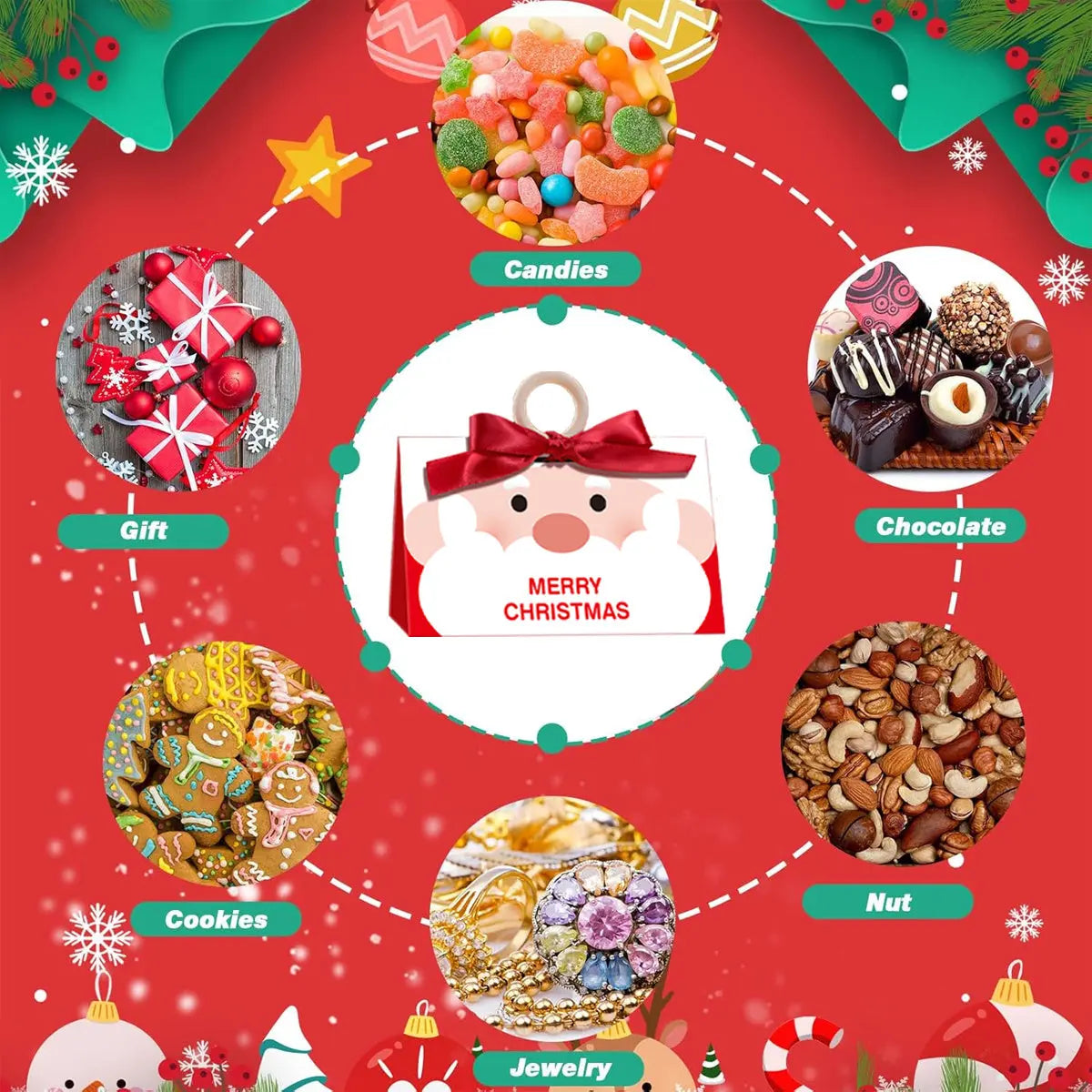 10 Pack Christmas Candy Boxes With Ribbon And Wooden Ring Merry Cartoon Paper Treat Boxes Christmas Santa Claus Pattern Cookie Goodies Box For Christmas Birthday Wedding Gift Wrapping Holiday Party Su - The Premium