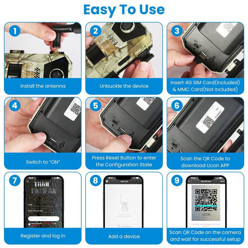 1Pc 4G 4K 30FPS Solar Trail Camera Outdoor Wildlife Camera Motion Activated IP66 Waterproof With 140 Degree Viewing Angle No Glow Night Vision SIM Card APP Control No WiFi Needed