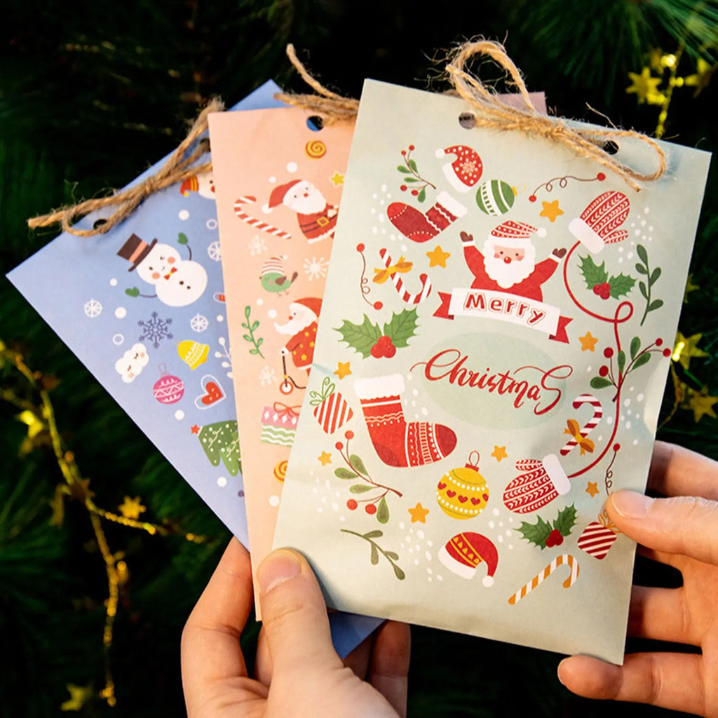 48 Pack Christmas Advent Calendar Bags Kit Envelope Shape Paper Gift Bags With Advent Numbers Stickers Clips And Rope Santa Claus Snowman Pattern Goodie Candy Treat Bags For Xmas Party Tree Decoration - The Premium