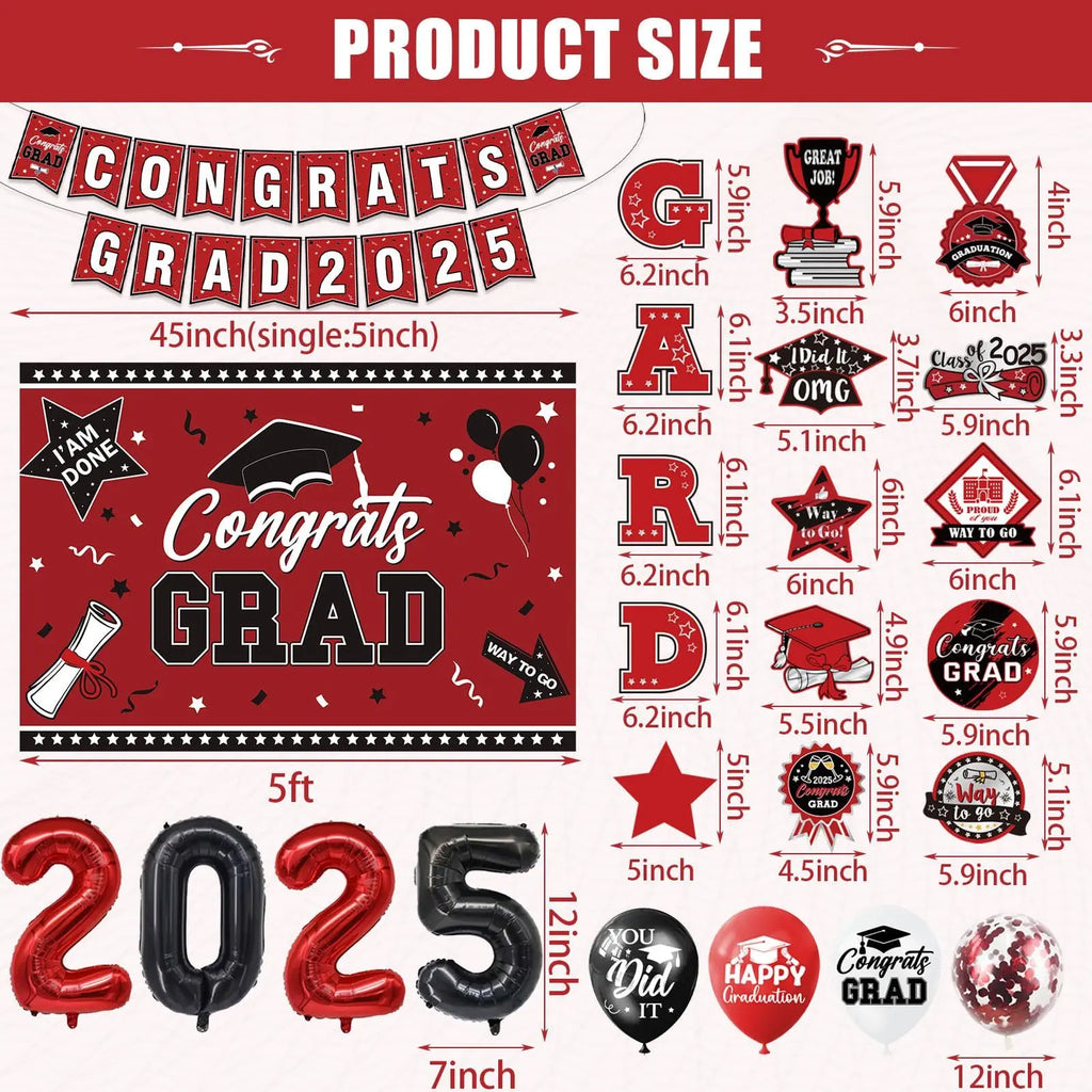 Graduation Decorations Class Of 2025 Set, Red Theme Graduation Party Supplies Of 50 Congrats Grad Banner Class Of 2025 Backdrop Balloons Hanging Swirls For High School College Celebrations - The Premium