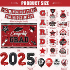 Graduation Decorations Class Of 2025 Set, Red Theme Graduation Party Supplies Of 50 Congrats Grad Banner Class Of 2025 Backdrop Balloons Hanging Swirls For High School College Celebrations - The Premium