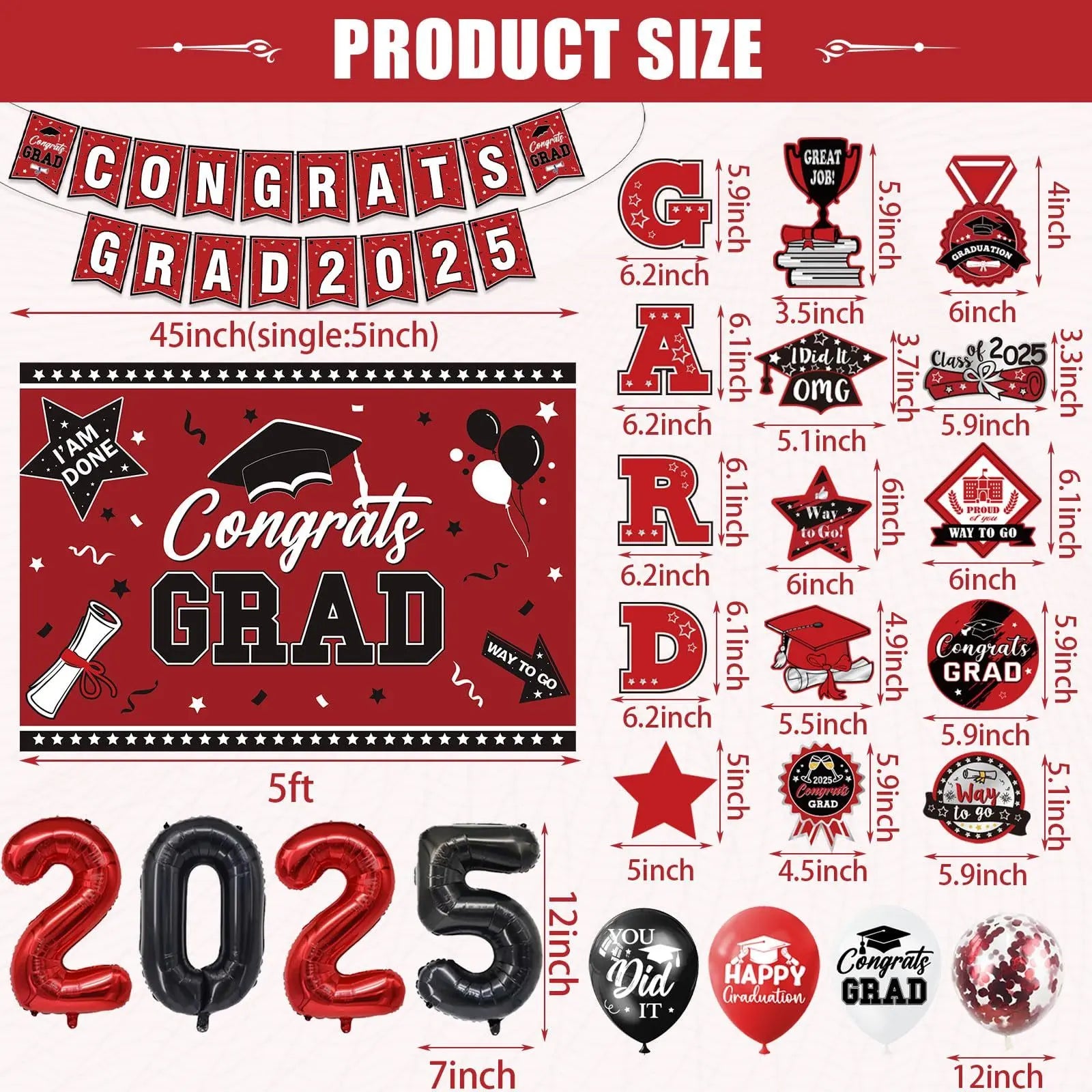 Graduation Decorations Class Of 2025 Set, Red Theme Graduation Party Supplies Of 50 Congrats Grad Banner Class Of 2025 Backdrop Balloons Hanging Swirls For High School College Celebrations - The Premium