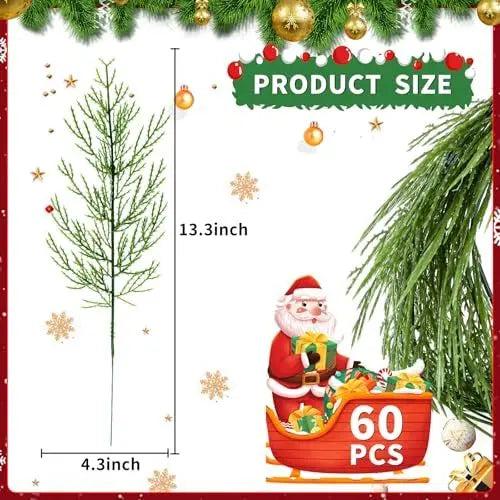 NOVWANG 60 Pieces Artificial Pine Branches, Artificial Cedar Stems And Artificial Snow Pine Branches For Christmas Decoration Christmas Picks For DIY Garland Craft Family Kitchen Holiday Decoration - The Premium