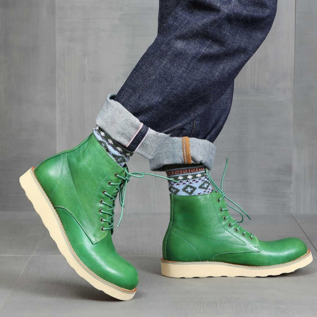Retro Distressed Color Men Green Worker Boot