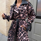 Women's Elegant Casual Loose Leopard Print Patchwork Leather Jacket