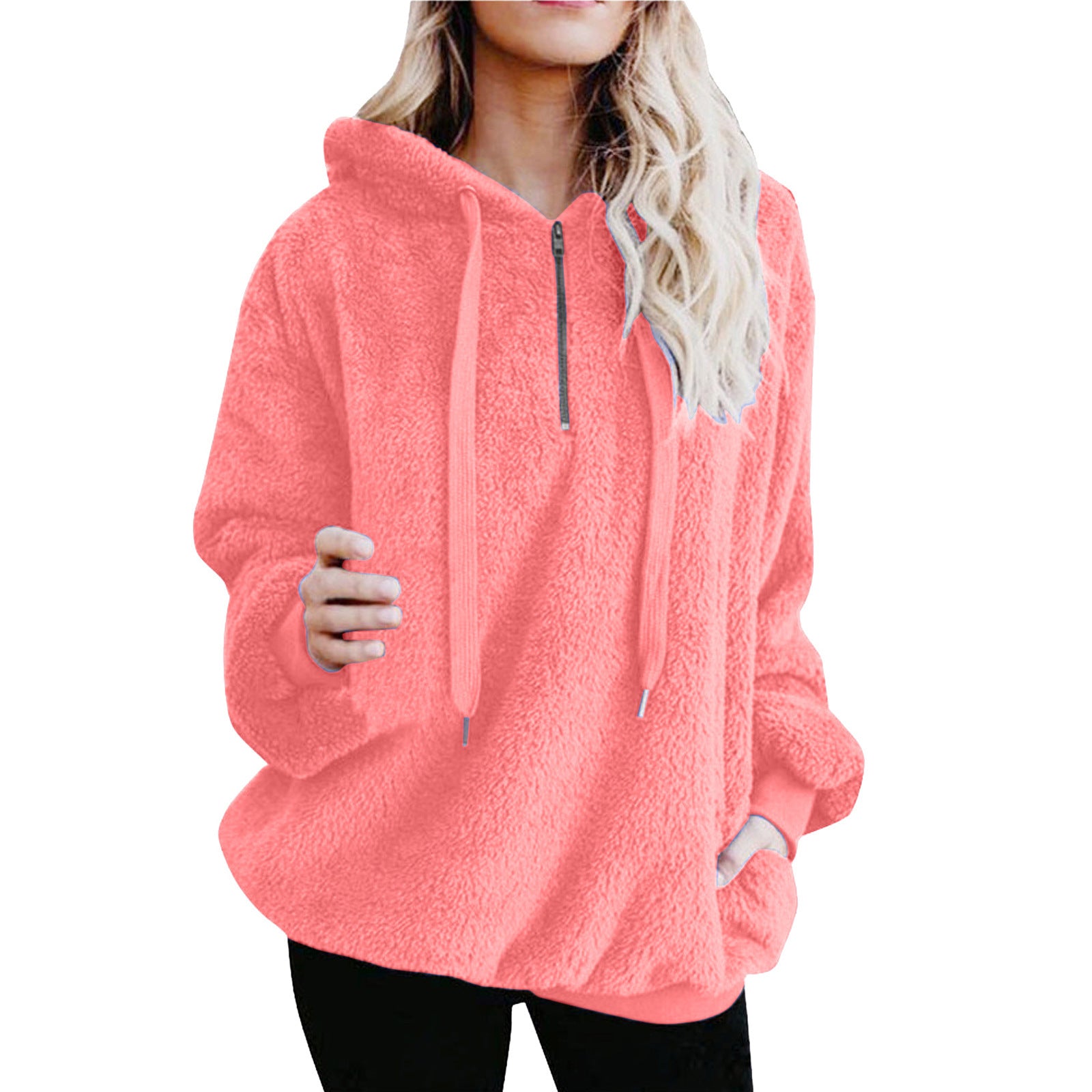 Long Sleeve Zipper Hooded Color Women's Sweatshirt Fleece Jacket