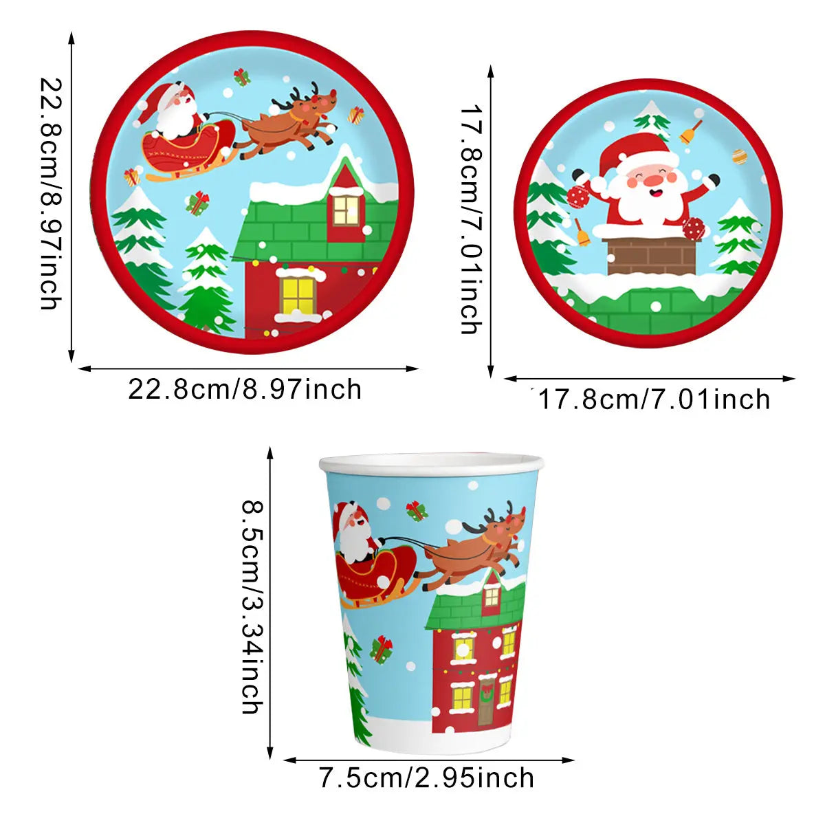 Christmas Paper Plates And Cups Set Decorations For 10 Guests Santa Claus Elk Pattern Plates And Cups For Winter Holiday Christmas Party Decorations - The Premium