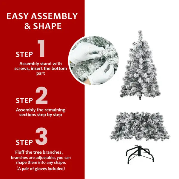 Artificial 4ft Flocked Christmas Tree With 233 PVC Branch Tips, Round Head, Foldable Base For Indoor Holiday Decorating - The Premium