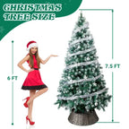 7.5 FT Artificial Snow Tipped Christmas Tree With DIY 350 Warm Lights Remote Control, Hinged Xmas Pine Tree With Silver Ribbon Ornaments For Holiday Party Office Home, Green & Snow Tipped - The Premium