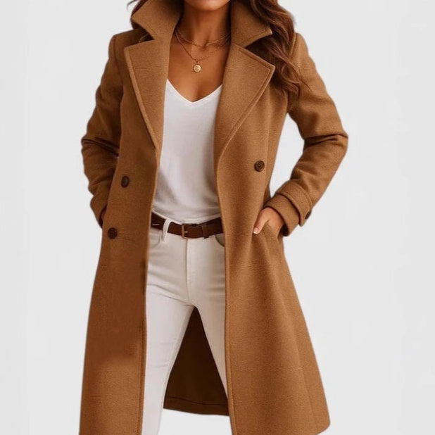Women's Autumn And Winter New Solid Color Polo Collar Mid-length Woolen Coat