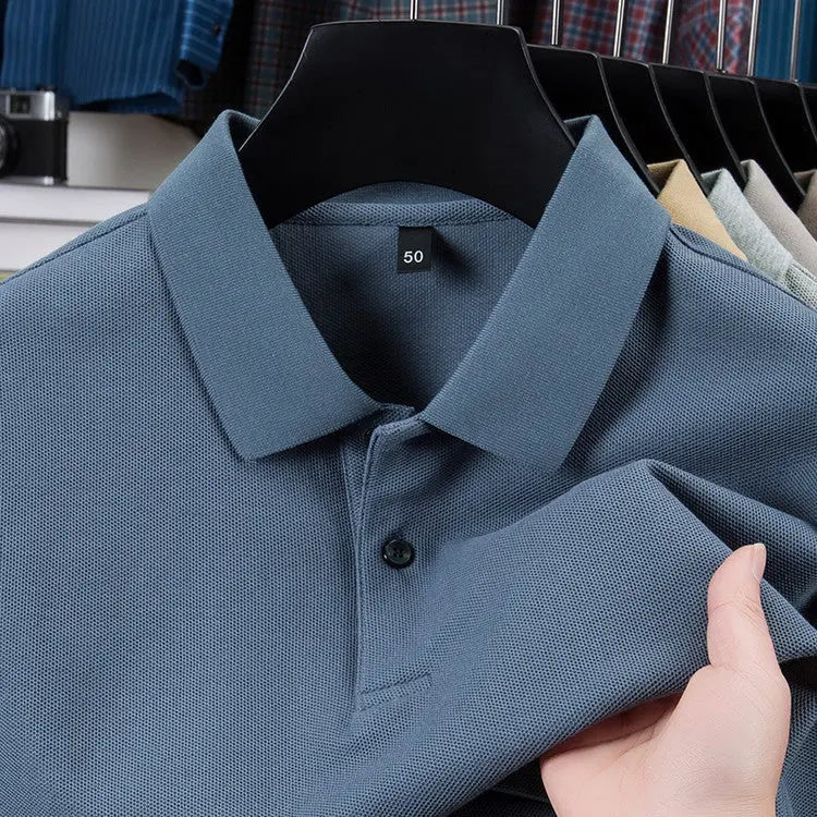 Casual Polo Collar Pure Color Mercerized Cotton Men's Short Sleeve - The Premium