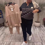 Striped Sporty Two-piece Loose Sweatshirt Sweatpants Set