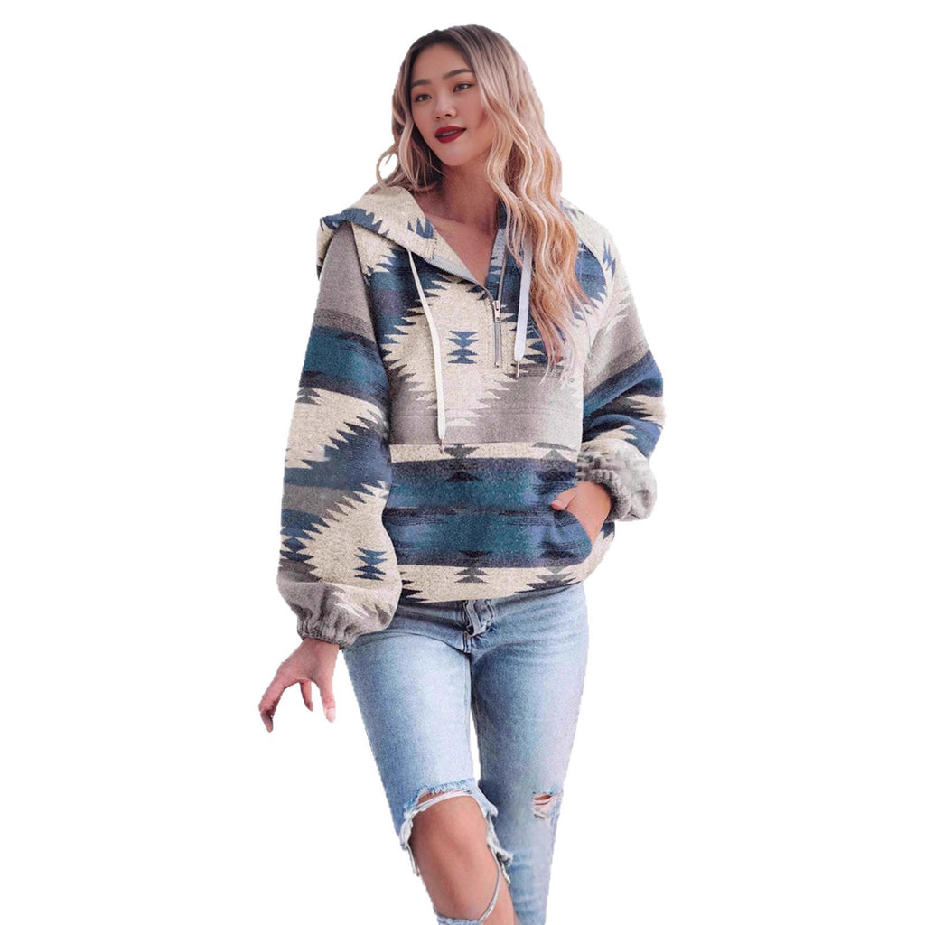 Women's Retro Fashion Half-Zip Long Sleeve Sweatshirt