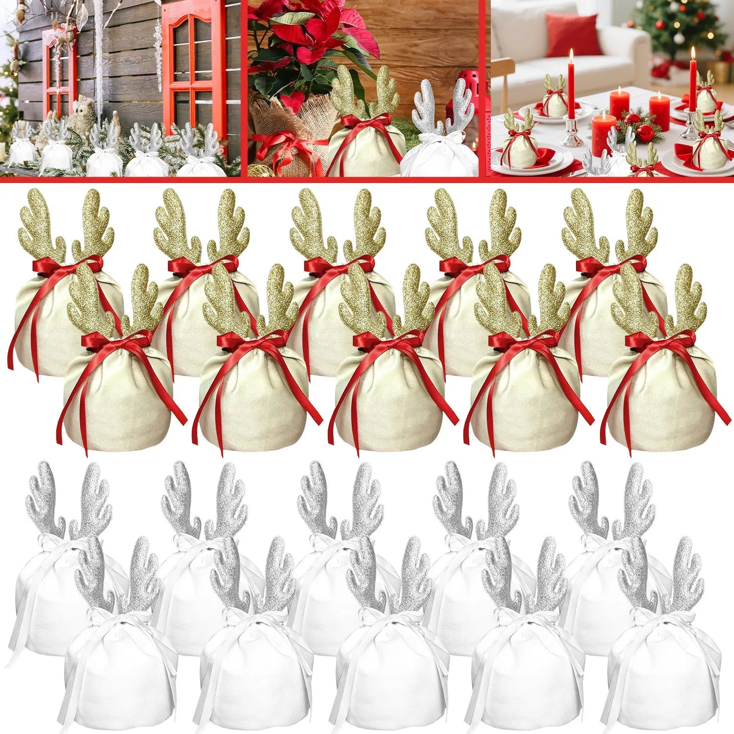 5 Pcs Christmas Antler Gift Bags - The Premium