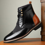 New British Men's High Top Color Blocked Leather Shoes