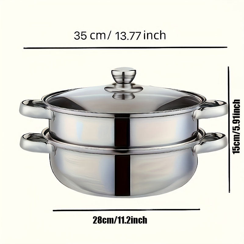 High Quality Stainless Steel Steamer Set - Double-layer Thickened Design, Suitable For Induction Cookers And Gas Stoves - Perfect For Cooking And Hospitality, Durable Household Kitchen Utensils