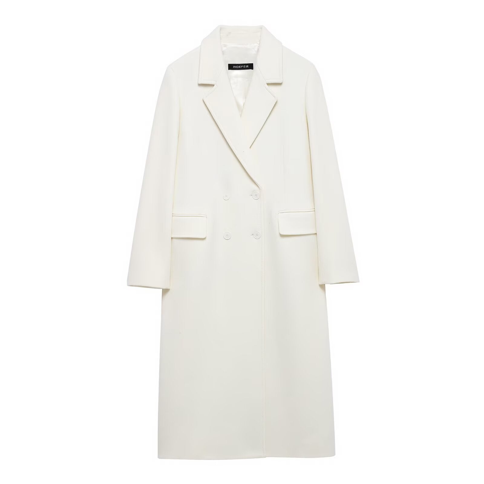 Fashionable Temperamental All-match Blended Double-breasted Long Lapel Coat Jacket