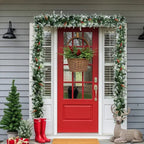 2 Pack 9FT Pre-lit Snow Flocked Christmas Garland, Lighted Artificial Xmas Garland With 200 Warm Lights And 440 Tips And Red Berries, For Front Door Gate Wall Xmas Party Decorations, Snowy Green - The Premium