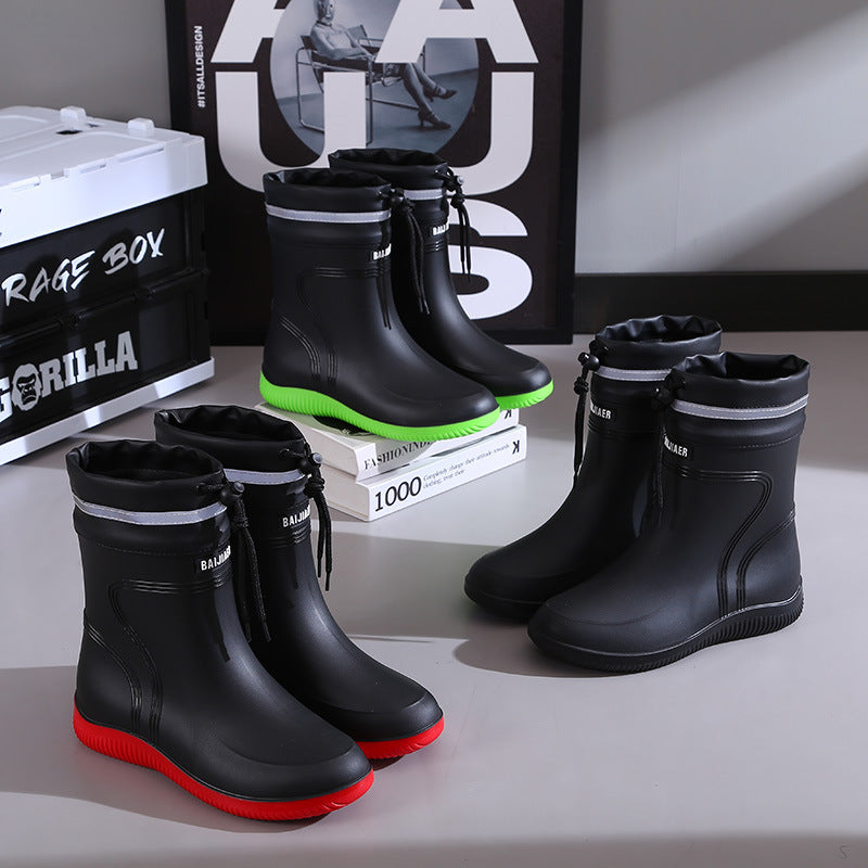 Men's Rain Mid-top Rain Boots Waterproof Non-slip Kitchen Glue Car Wash Work Shoes