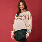 Christmas Bell Sequined Casual Long Sleeve Short Sweater