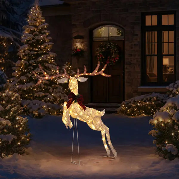 5FT Lighted Jumping Reindeer Christmas Decorations, Pre-lit Holiday Decor With Warm White LED Lights For Xmas Outdoor Indoor Decor Lighted Holiday Displays - The Premium