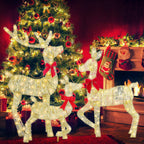 3Pcs In 1 Set 2D Lighted Christmas Deer Family Set Indoor Outdoor Light Up Reindeer Decorations Lighted Buck Doe Fawn Display With 8 Lighting Modes
